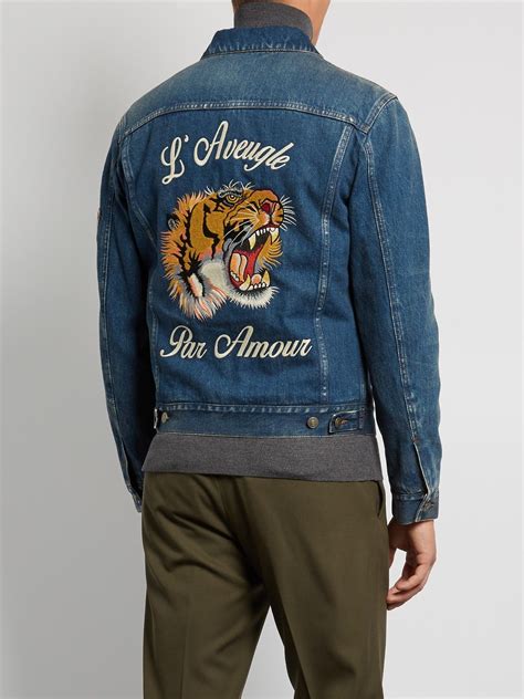 mens gucci denim jacket tiger|gucci jean jacket with snake.